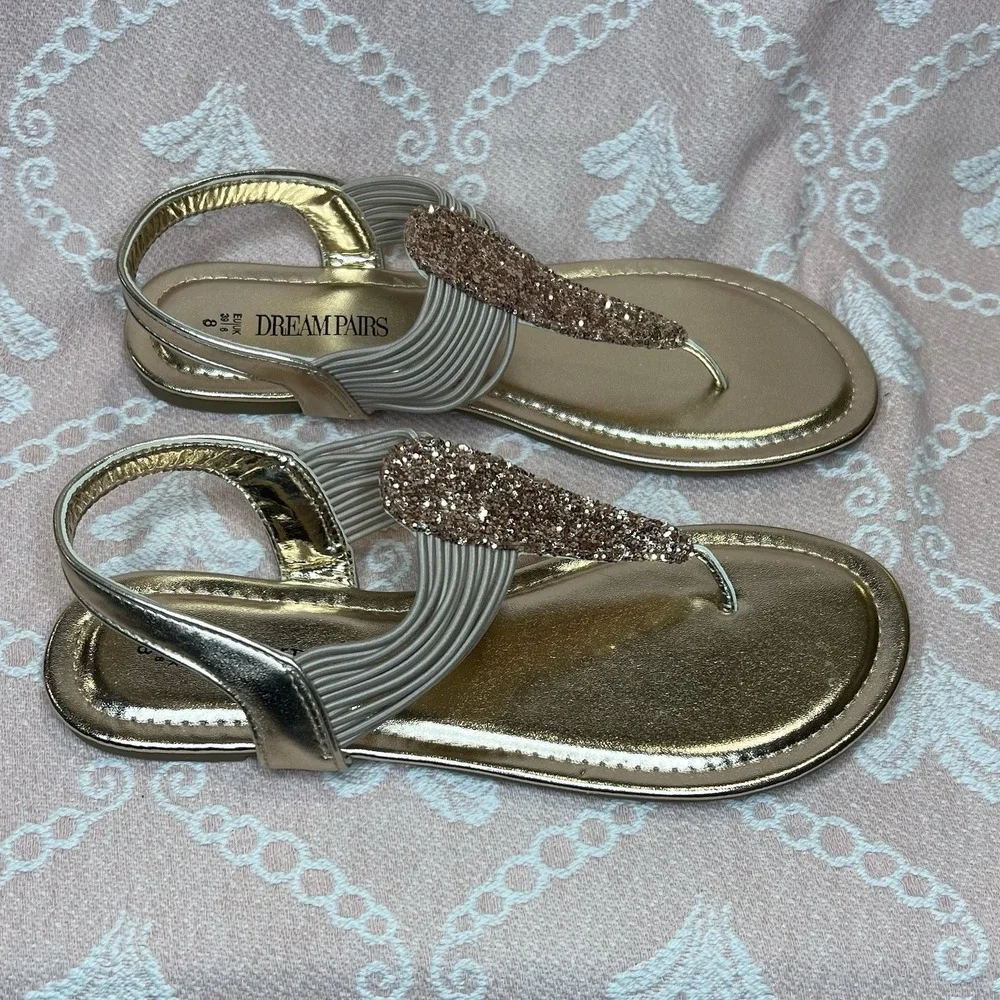 Dream Pairs Women's Golden Flat Sandals Open Toe Size 8 - Picture 5 of 10
